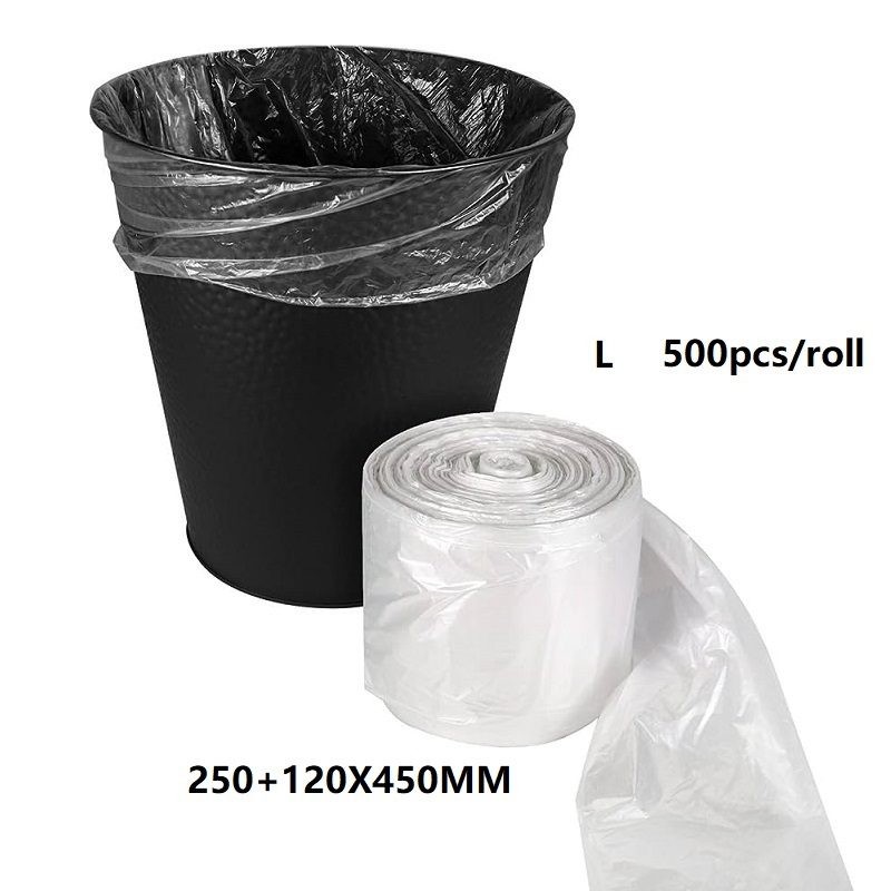 Bolsas de basura transparentes, rollo de 500 unidades, tamaño grande (250 + 120 x 450 mm)