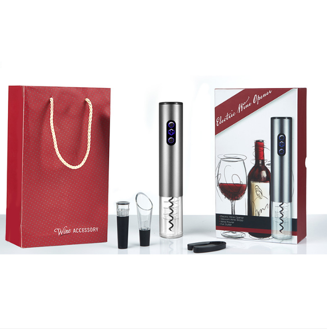 Kit de accesorios para vino tinto, abridor de vino eléctrico, cortador, tapón de vacío, aireador y vertedor de vino.