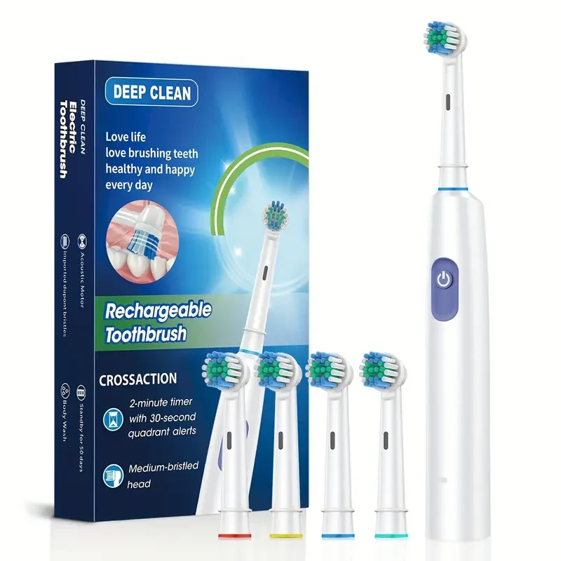 Set de cepillo de dientes eléctrico para adultos con 4 cabezales de repuesto y 1 unidad principal