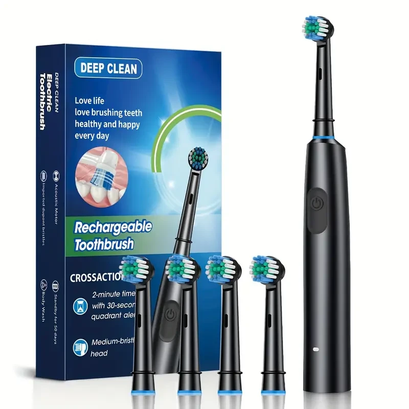 Set de cepillo de dientes eléctrico para adultos con 4 cabezales de repuesto y 1 unidad principal
