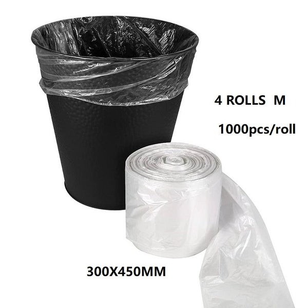 Bolsas de basura transparentes, tamaño mediano (300 x 450 mm), 1000 unidades (4 rollos/1 caja)
