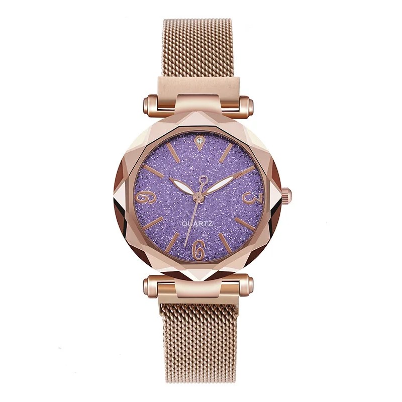 Reloj de pulsera de cuarzo magnético con correa de malla de oro rosa sencillo