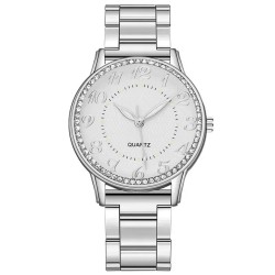 Reloj sencillo con correa de acero y diamantes de imitación