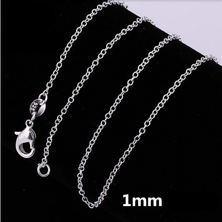 Collar de cadena circular de 1 mm con dijes de plata de ley 925