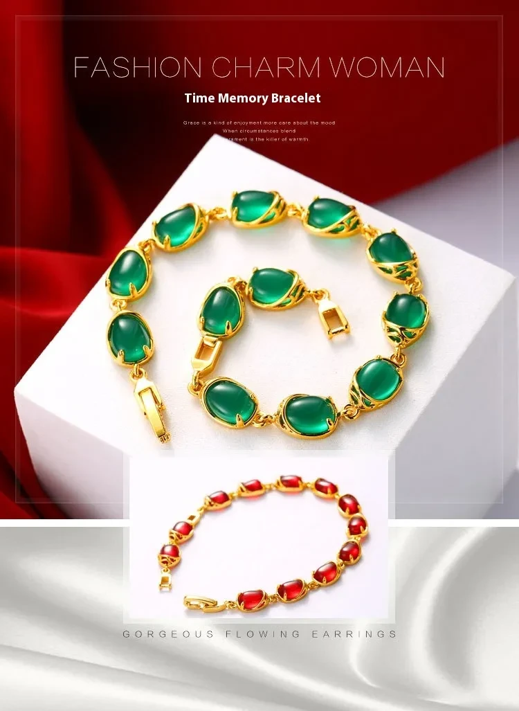 Pulsera retro elegante de jade malayo esmeralda