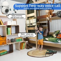 Cámara de seguridad inalámbrica HD, PTZ para interiores con audio bidireccional,