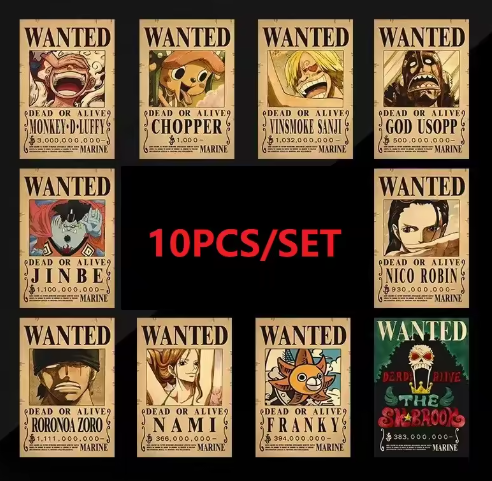 10 pegatinas de póster de One Piece de Luffy, Piratas del Sombrero de Paja, para decorar la pared de la habitación de un niño, juguete de regalo para adultos.