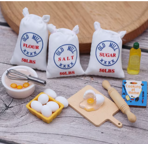 1 juego de casa de muñecas en miniatura, simulación de batidor, bolsa de harina, modelo DIY, accesorios para casa de muñecas, muebles de decoración