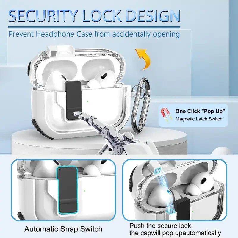 Estuche para AirPods con cierre magnético, funda protectora de TPU con clip de seguridad, soporte para auriculares resistente a arañazos con mosquetón para AirPods 1/2/3/4 Pro, regalo ideal para parejas.