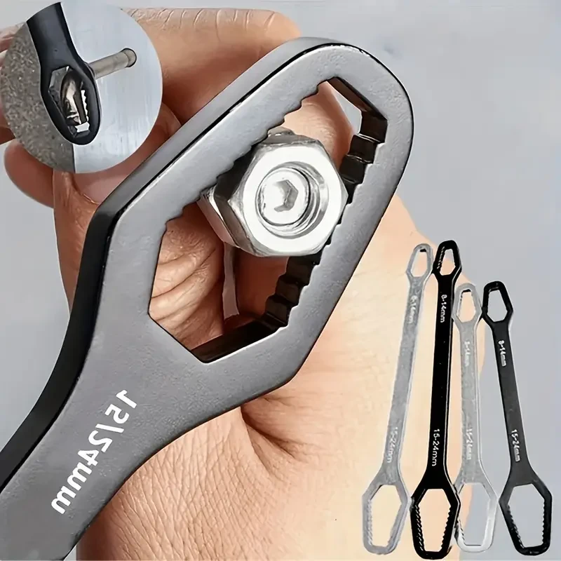 Llave Torx negra versátil de 5 mm de grosor, ajustable y autoajustable, de doble cabezal, compatible con diámetros de 3 a 17 mm, portátil para reparaciones domésticas y de automóviles.