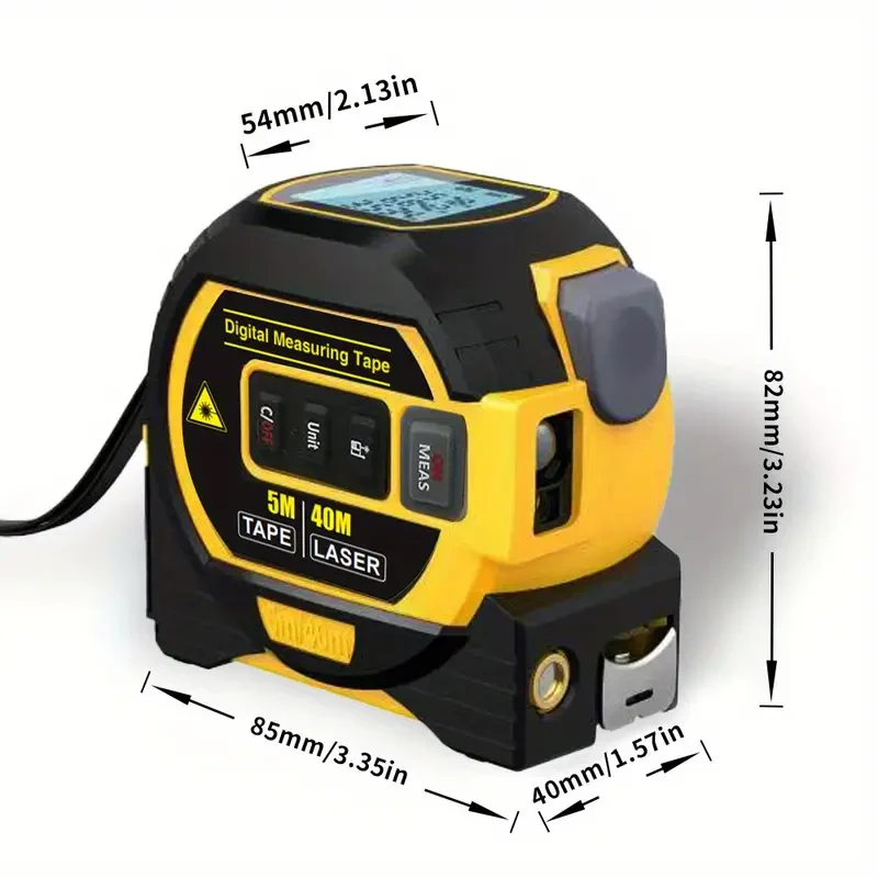 Telémetro láser de alta precisión y cinta métrica de acero MIGPRC (no impermeable, funciona con pilas alcalinas)