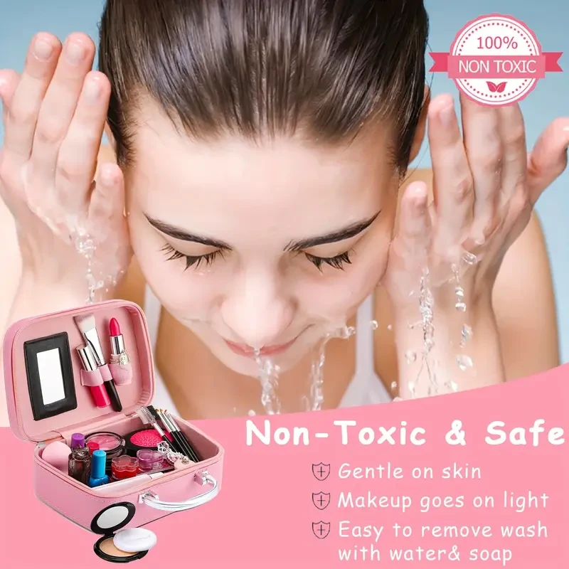 Kit de maquillaje de princesa unicornio para niñas - Maleta de lujo con cosméticos reales, espejo, pinceles y accesorios - Regalo perfecto para cumpleaños, Halloween y Navidad - Tonos rosas, artículos de unicornio para niñas, tela Oxford y terciopelo sóli