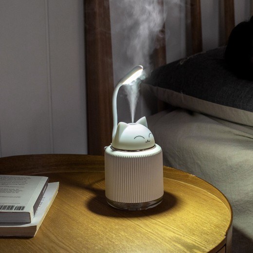 Humidificador ultrasónico de aire para el hogar y la oficina, difusor de aceites esenciales USB de 250 ml con luz LED y diseño de conejo de dibujos animados.