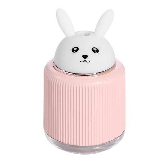 Humidificador ultrasónico de aire para el hogar y la oficina, difusor de aceites esenciales USB de 250 ml con luz LED y diseño de conejo de dibujos animados.