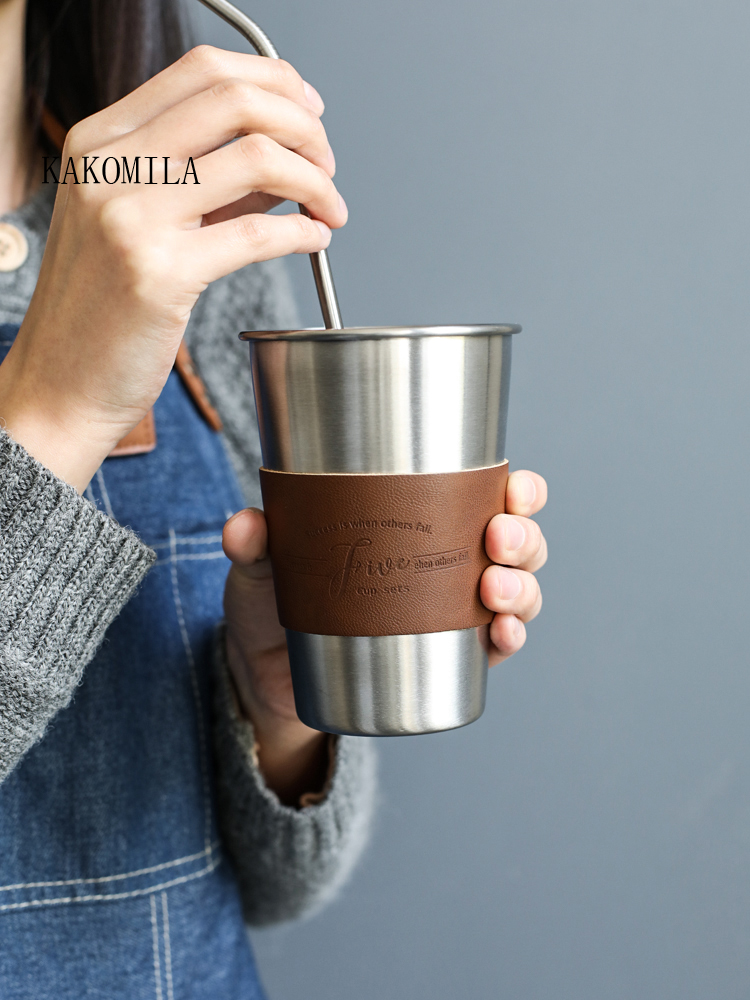 Taza de acero inoxidable, taza de café portátil, taza de café con tapa, aislamiento térmico, taza para pareja, estilo Ins, taza de café práctica