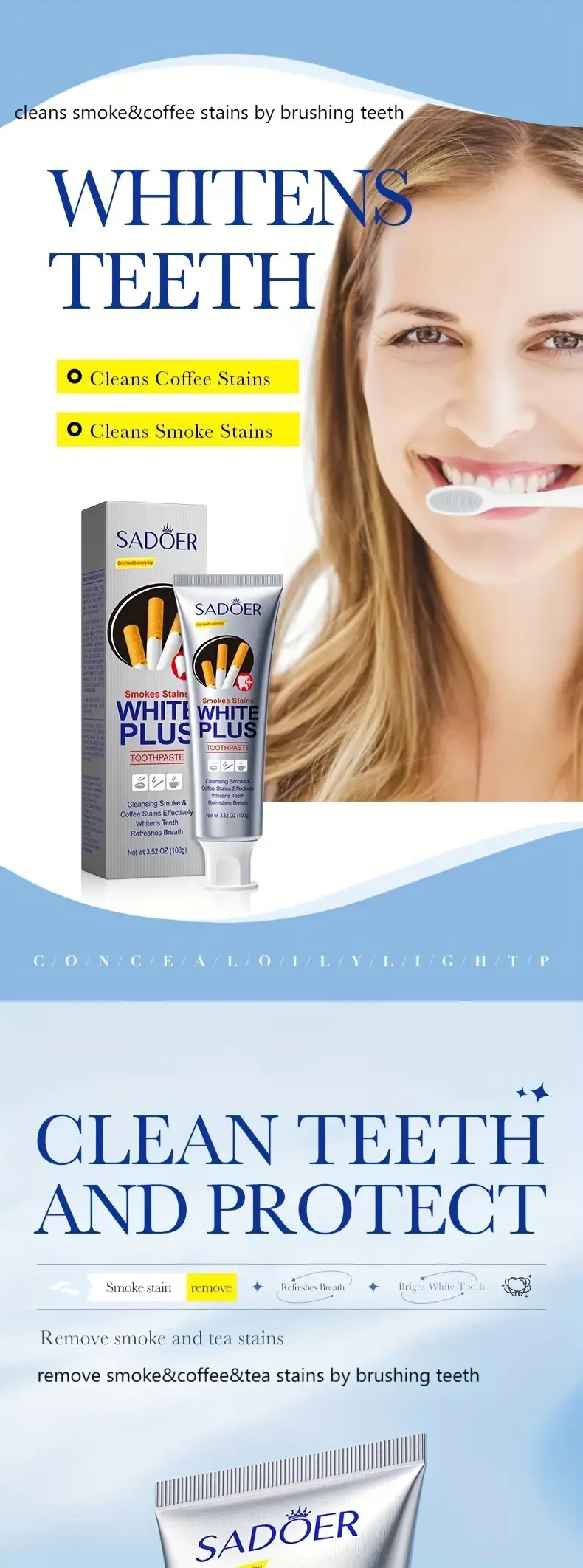 Pasta dental blanqueadora en espuma para manchas de humo