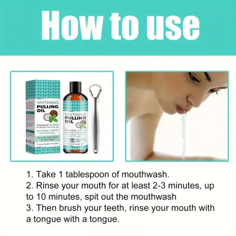 Aceite blanqueador de dientes: Aceite ayurvédico de coco y menta para blanquear los dientes de forma natural.