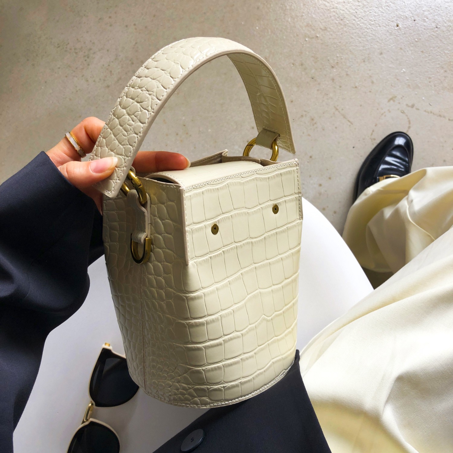 Bolso bandolera tipo cubo de piel de vaca auténtica, exquisito bolso de mano