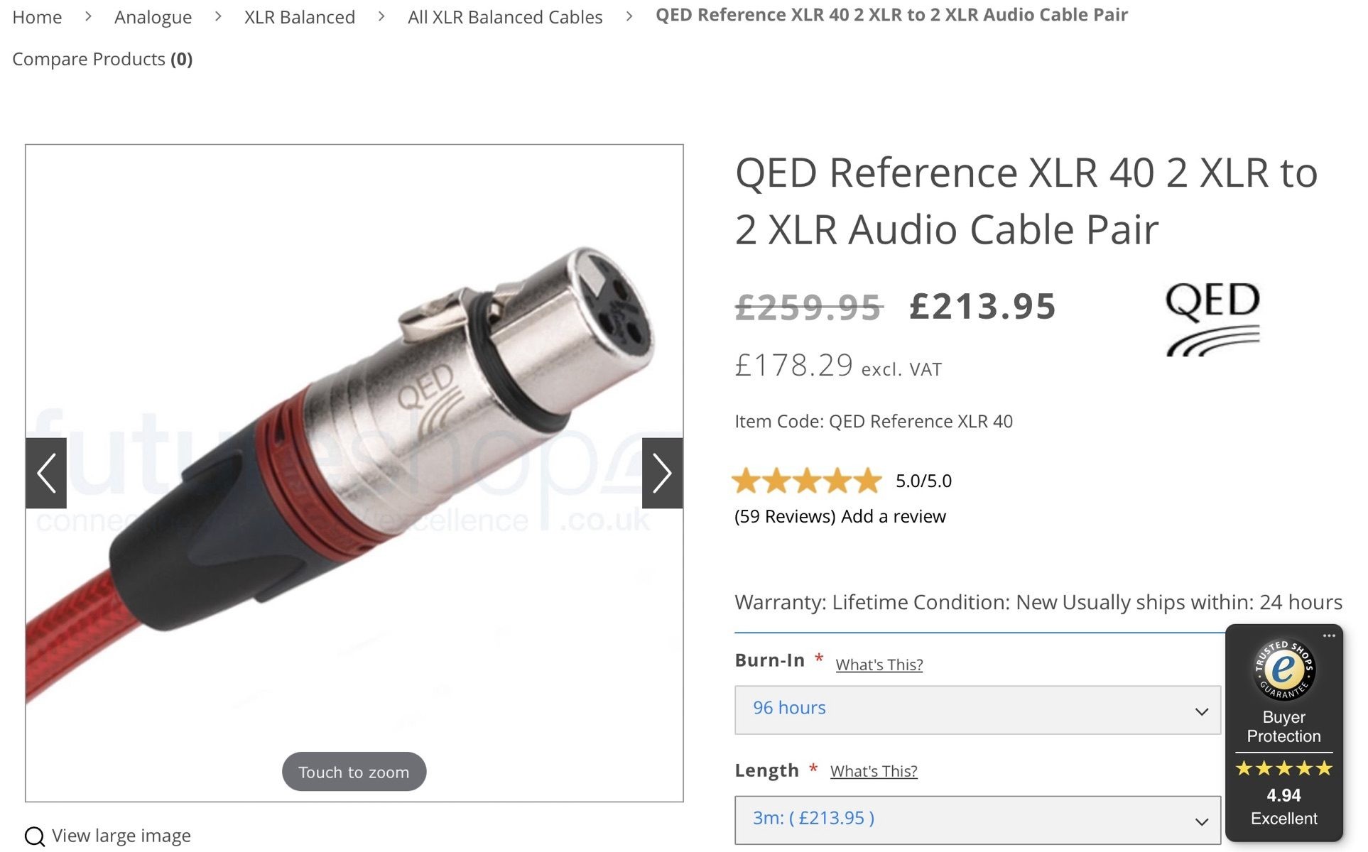 QED Reference 40 XLR a XLR (EN CAJA como nuevo) par de 3 m - conectores I/C fabulosos