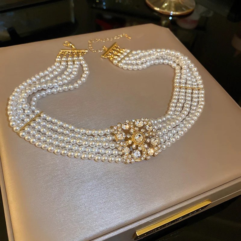 Gargantilla de perlas multicapa estilo coreano FYUAN