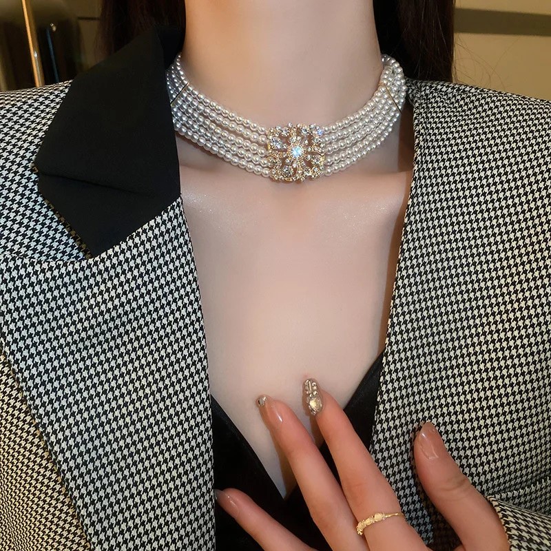 Gargantilla de perlas multicapa estilo coreano FYUAN