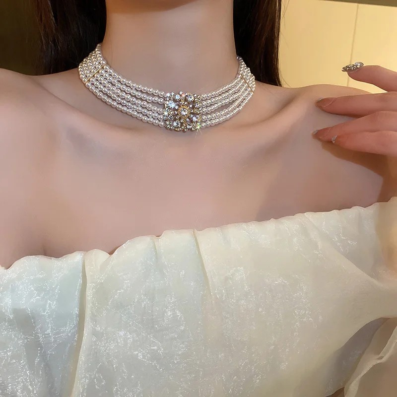 Gargantilla de perlas multicapa estilo coreano FYUAN
