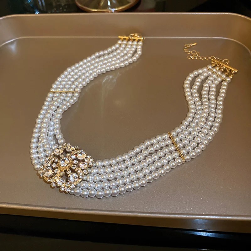 Gargantilla de perlas multicapa estilo coreano FYUAN