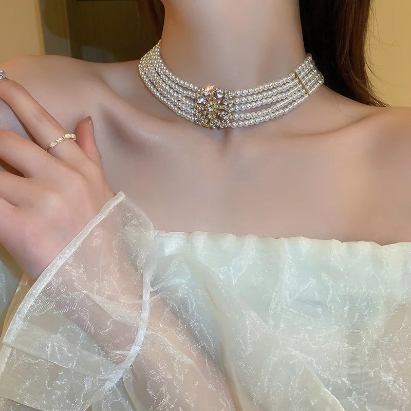 Gargantilla de perlas multicapa estilo coreano FYUAN
