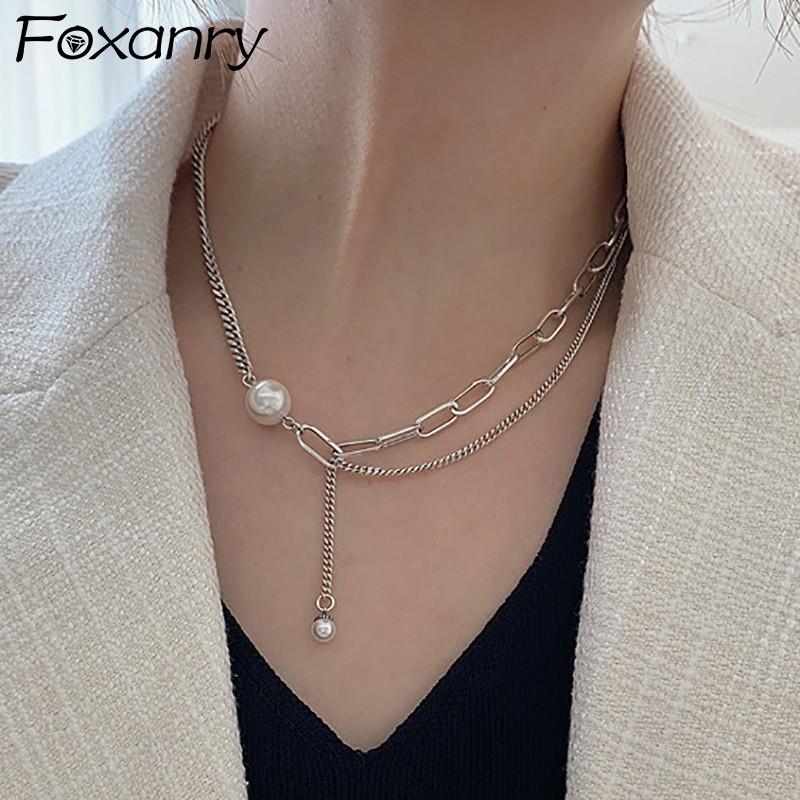 Collar de perlas de doble capa FOXANRY