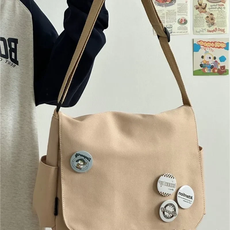 Bolso bandolera japonés de gran capacidad para mujer, de color liso