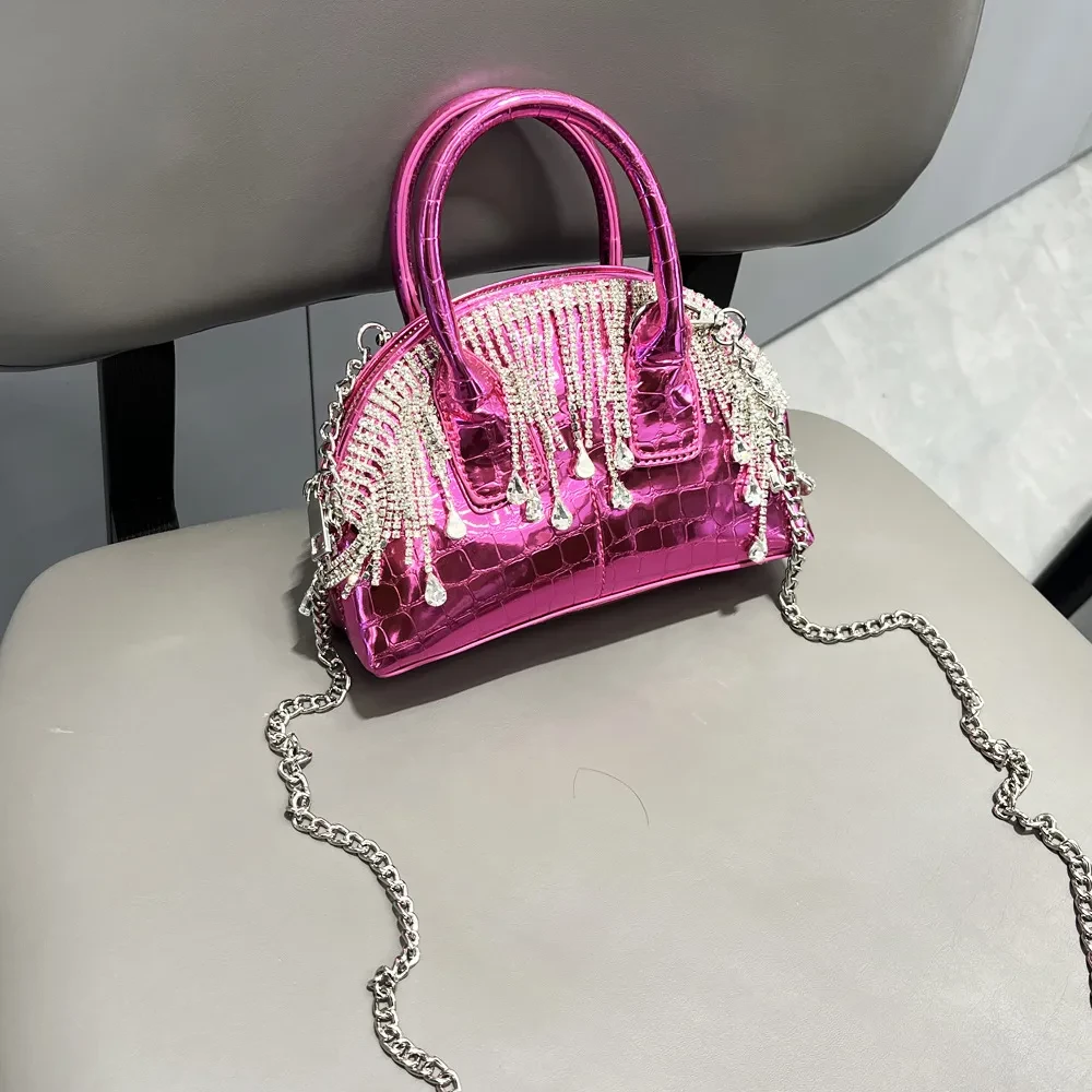 Bolsos de mano tipo bandolera de un solo hombro con borlas de diamantes brillantes