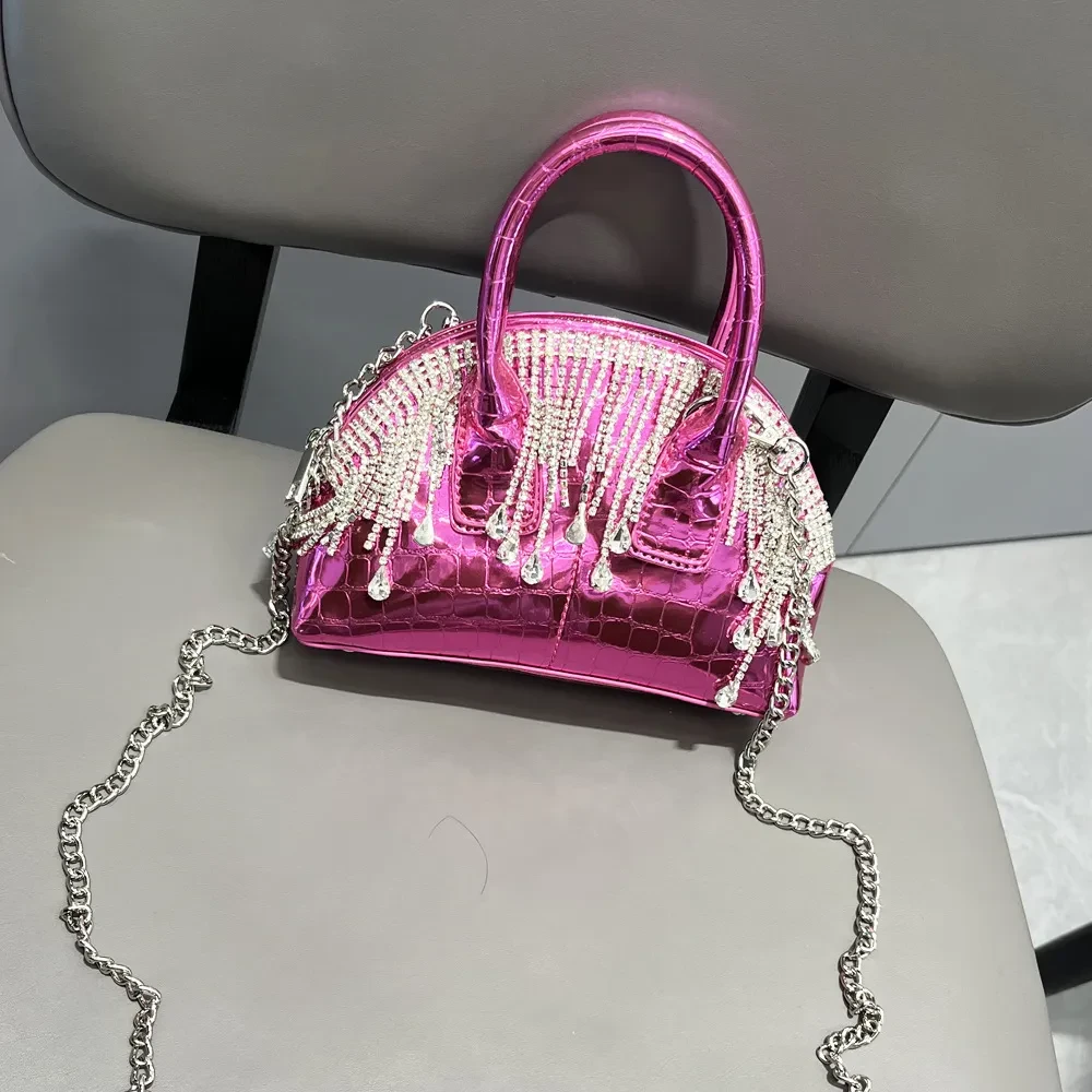 Bolsos de mano tipo bandolera de un solo hombro con borlas de diamantes brillantes