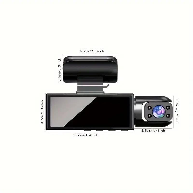 Cámara de salpicadero dual con visión nocturna por infrarrojos, doble canal 1080P frontal e interior, cámara DVR gran angular para coche con pantalla IPS de 8,03 cm, sensor de movimiento 24 horas, modo de aparcamiento, grabación en bucle (sin tarjeta de 3