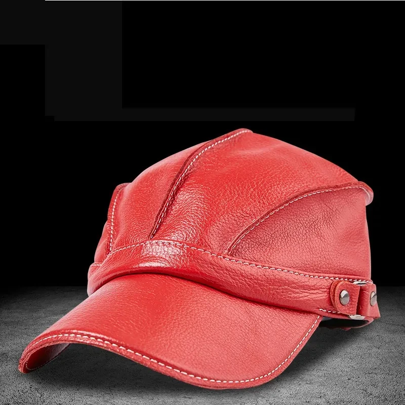 Gorra de béisbol de cuero para hombre con orejeras informales