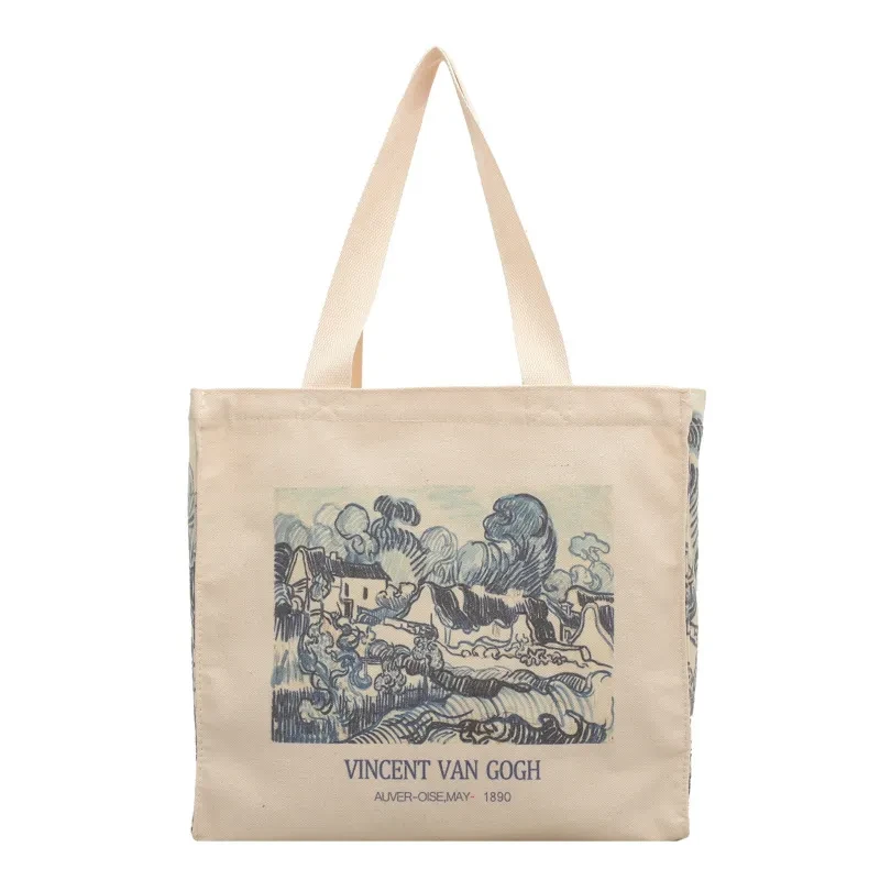 Bolsa de lona portátil, informal y sencilla, con pintura al óleo artística