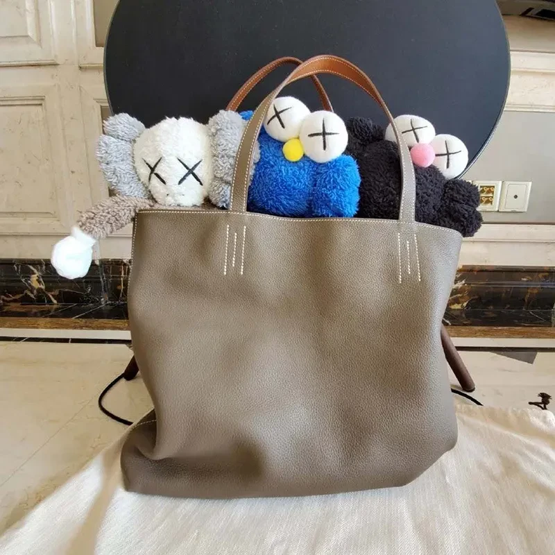 Bolso de mano de piel de vaca con doble capa y gran capacidad
