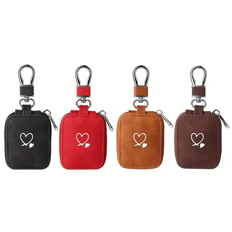 Estuche de piel sintética con diseño de corazón para AirPods: pequeño, portátil y protector, con bolsillo de malla y llavero, perfecto para auriculares inalámbricos y cables USB.