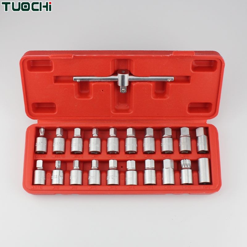 Kit de 21 piezas de herramientas para quitar tapones de drenaje de aceite con llave de vaso