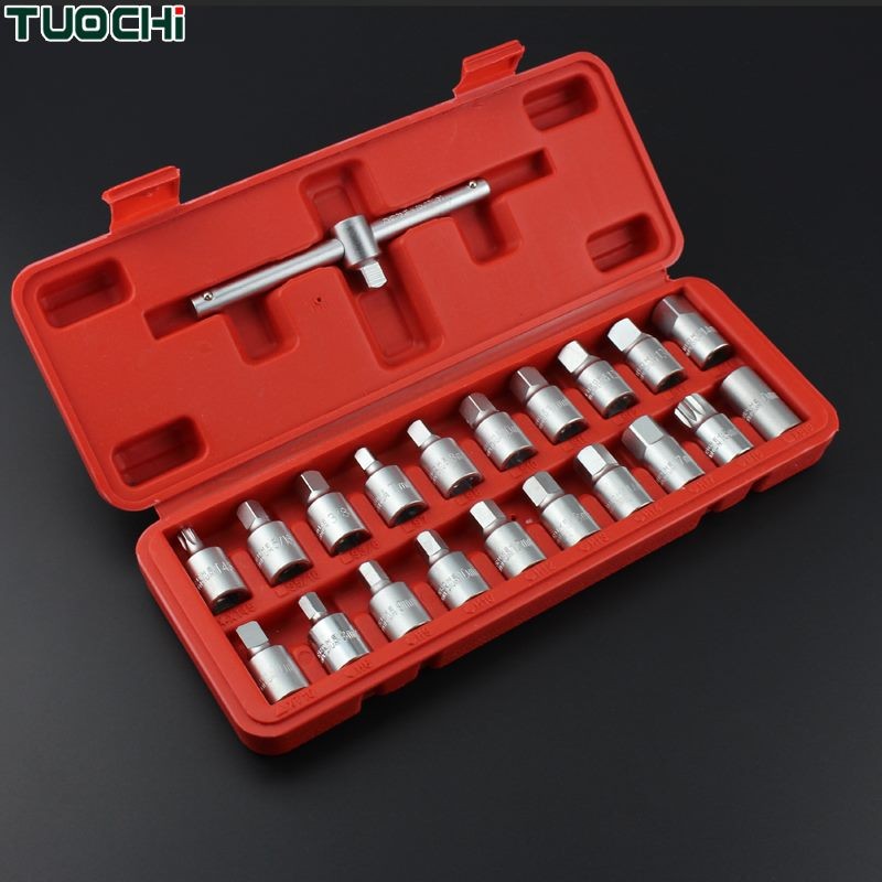 Kit de 21 piezas de herramientas para quitar tapones de drenaje de aceite con llave de vaso