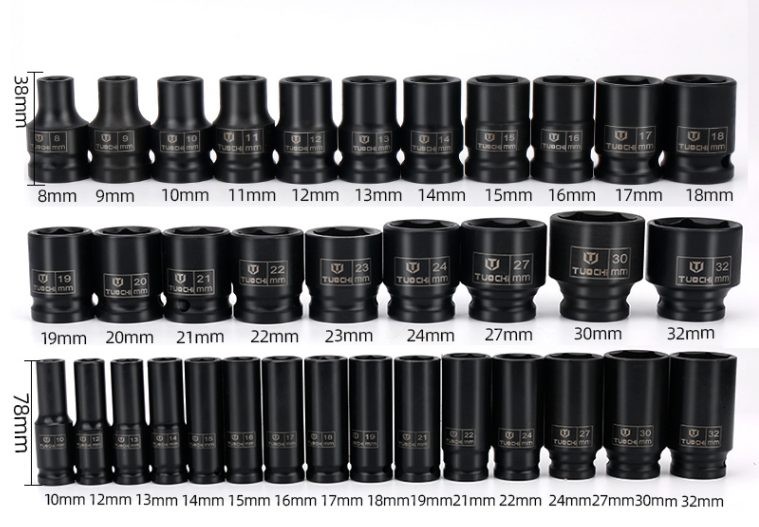 Juego de 35 llaves de vaso de impacto profundo de 1/2 pulgada (8 mm-32 mm)
