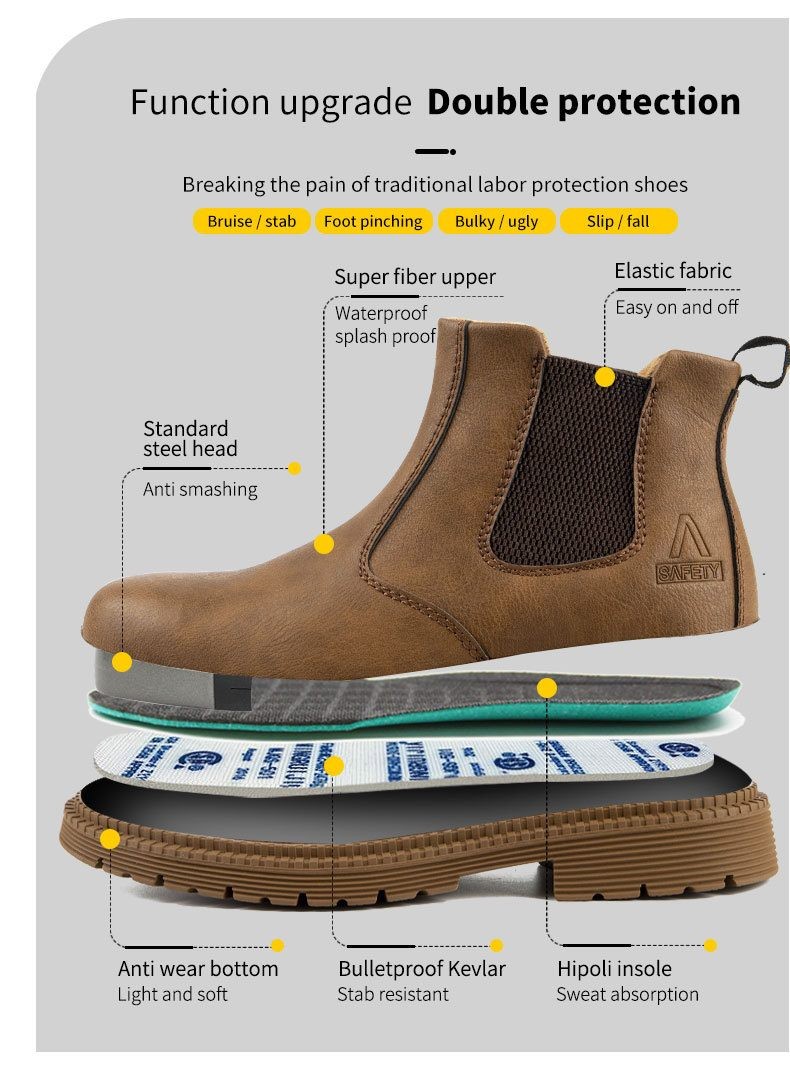 Botas de trabajo para mujer con puntera de acero, sin cordones, de seguridad, de cuero engrasado, resistentes a perforaciones, talla 8-13