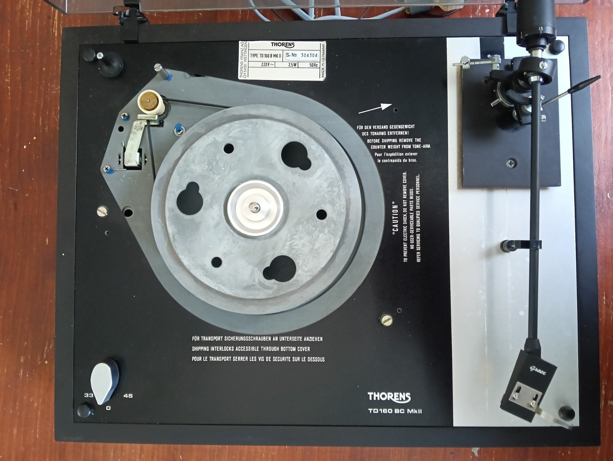 Thorens TD 160 BC MKII con brazo Grace G-707 y cartucho Sumiko Pearl