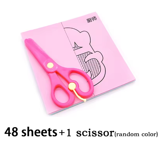 Juego de tijeras de 48/90 piezas para niños, actividades de corte, libro de trabajo, aprendizaje preescolar, cognición, animales, frutas, manualidades de papel