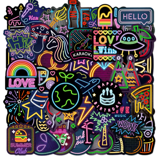 50 pegatinas de neón con diseño de grafiti para teléfono, guitarra, portátil, maleta, taza, impermeables, juguetes para niños