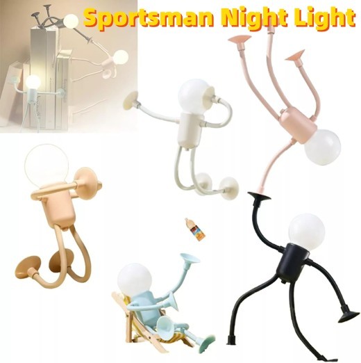 Lámpara de noche con forma intercambiable, divertida y versátil, con forma de deportista, creativa, divertida y peculiar, con botón y batería, para escritorio, adorno con succión al vacío.