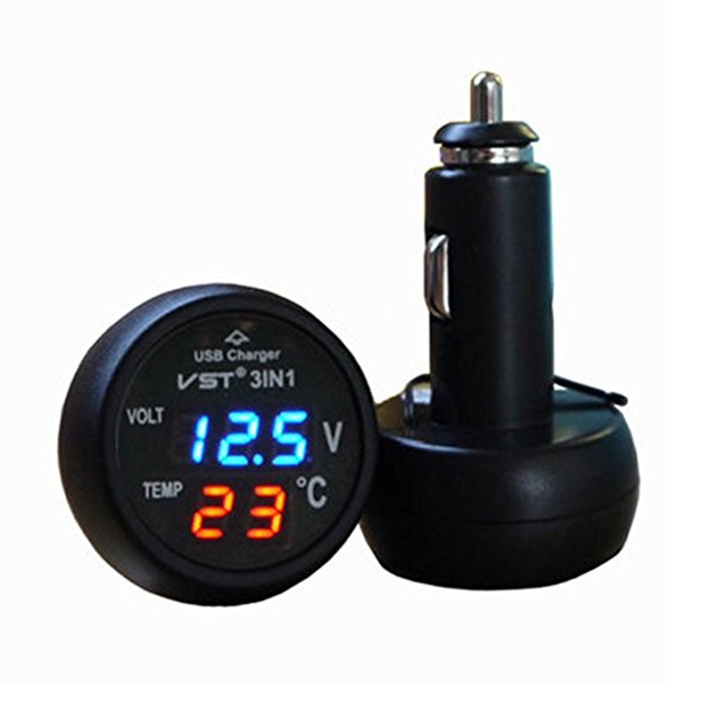 Medidor de voltaje multifuncional para coche, LED, digital, USB