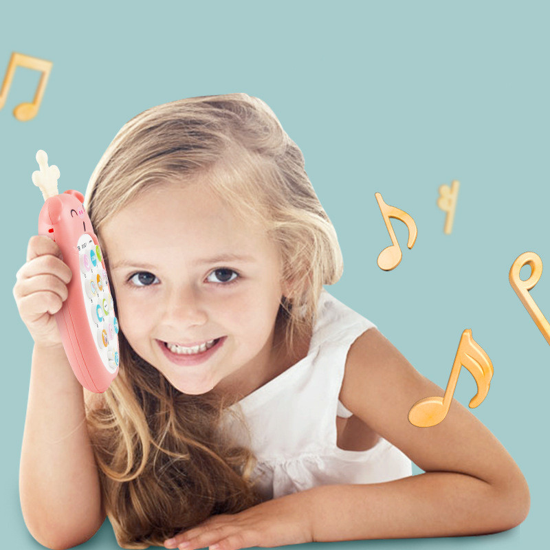 Teléfono móvil con música para iluminar a bebés, juguetes creativos de educación temprana que pueden morder rábanos.