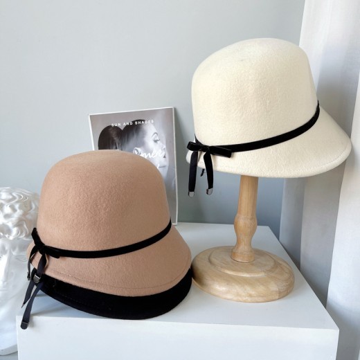 Sombreros de fieltro de lana con lazo fino para mujer