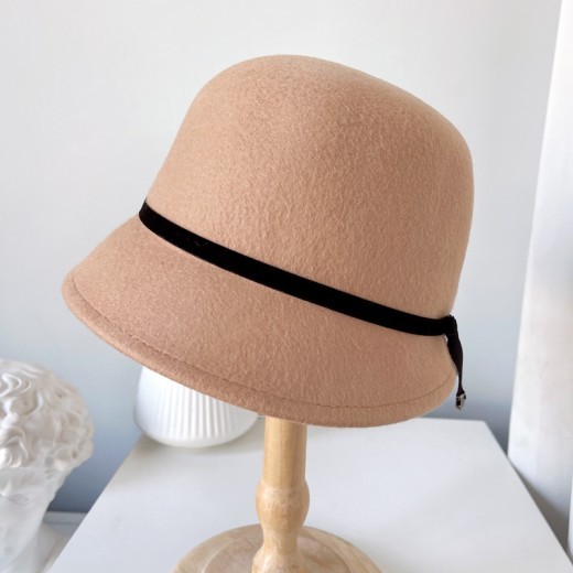 Sombreros de fieltro de lana con lazo fino para mujer