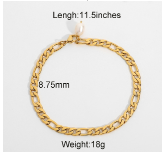 Tobilleras de acero inoxidable chapadas en oro de 18 quilates